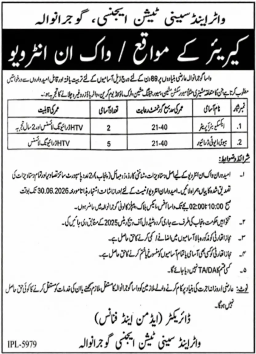 Official Department — WASA Gujranwala Jobs 2026 Pakistan 2026