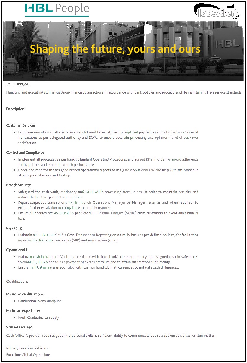 Abhi Microfinance Bank — Cashier Jobs in HBL Jobs 2026 Lahore, Karachi, Islamabad, Peshawar, Quetta Pakistan 2026
