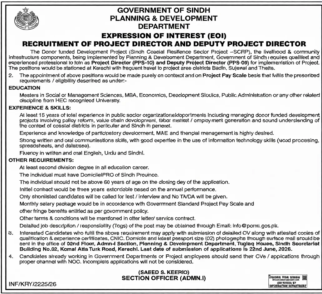 Planning Development Department — Planning & Development Department Sindh Jobs 2026 Pakistan 2026
