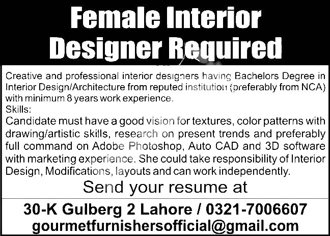 Official Department — Latestin Gourmet Private Jobs 2026 — Gourmet Female Interior Designer | Apply Online Pakistan 2026