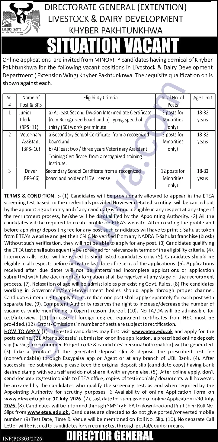 Livestock Department Jobs 2026 — Drivers, Jr Clerks, Veterinary Assistants 2026 — Official Newspaper Advertisement | SkillzDunya