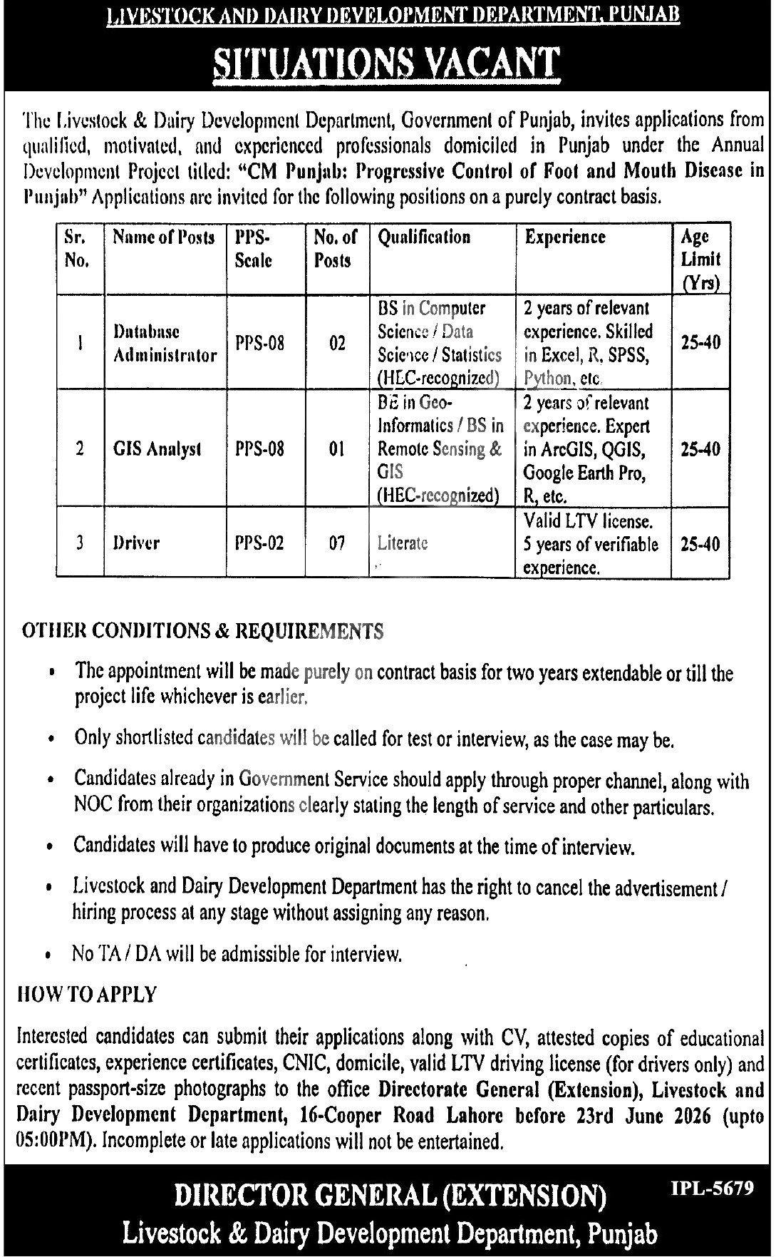 LIVESTOCK — Jobs in Livestock and Dairy Development Punjab 2026 Latest Advertisement Pakistan 2026