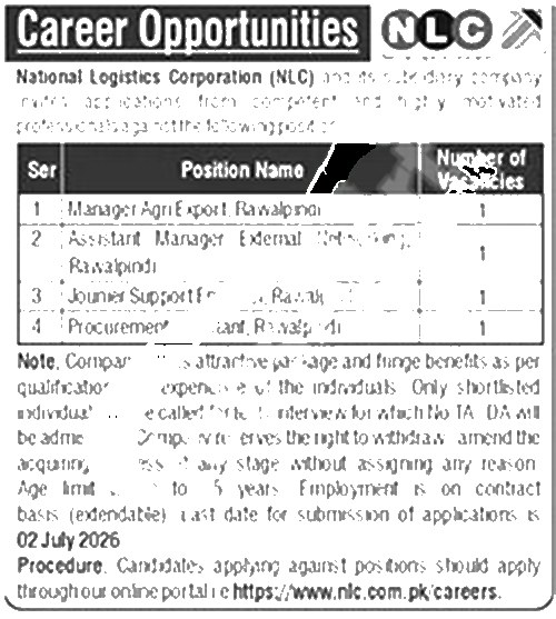 NLC — NLC Jobs 2026 Advertisement Latest Download Application Form Online Pakistan 2026