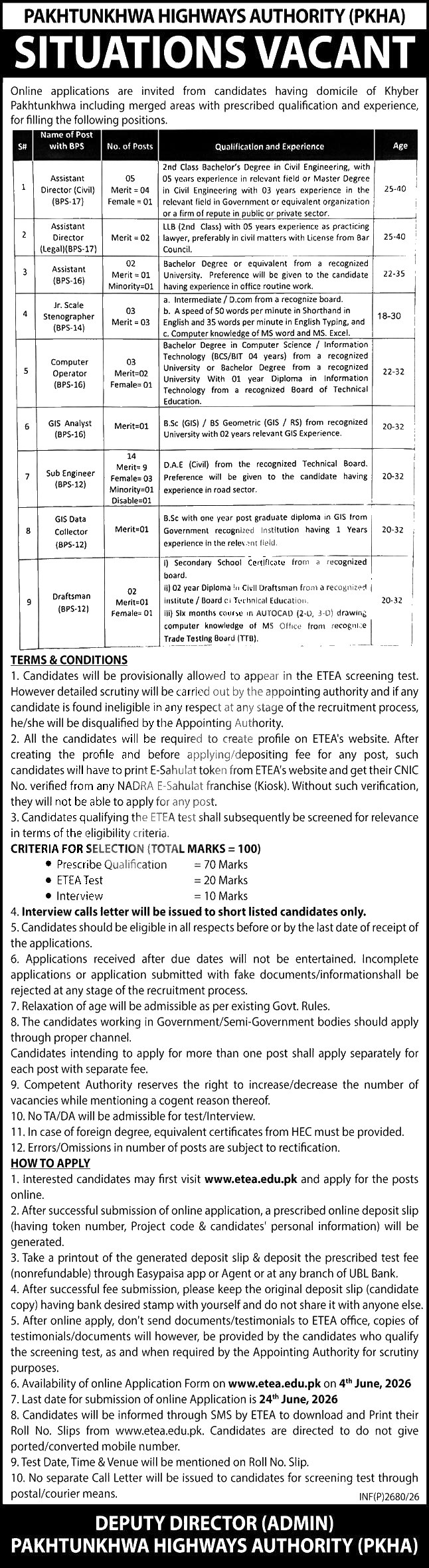 Official Department — Pakhtunkhwa Highways Authority (PKHA) Jobs 2026 Pakistan 2026