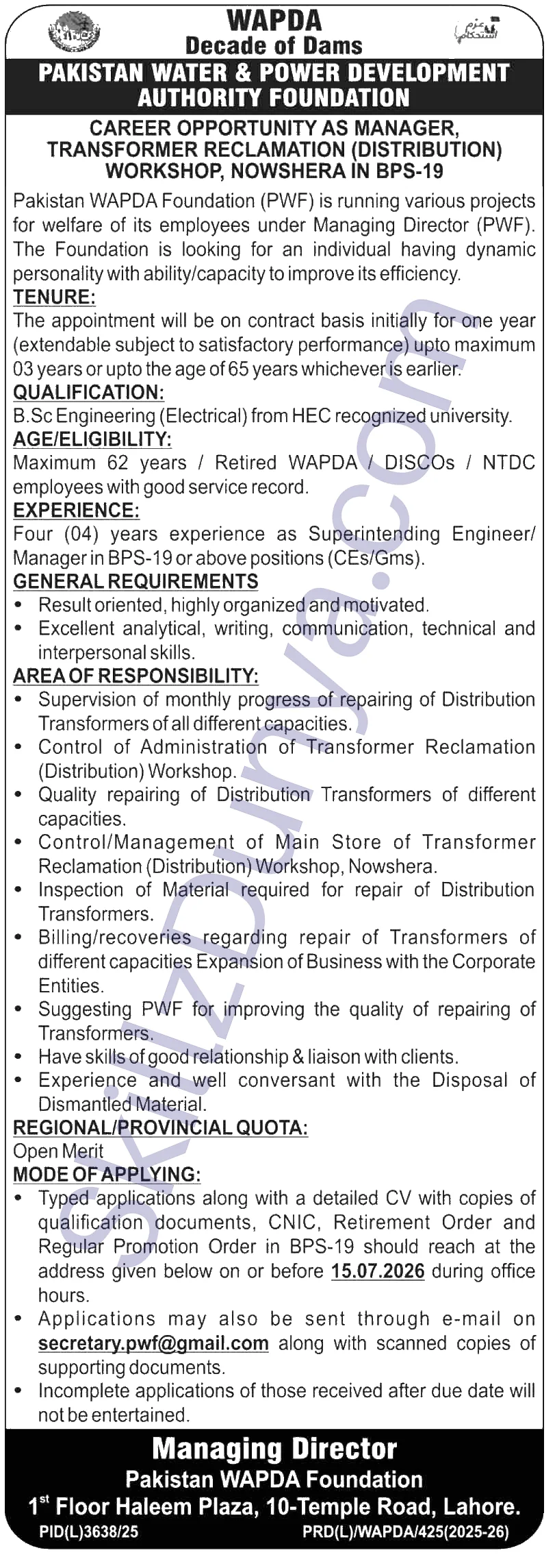 Pakistan Water Power Development Authority Foundation Pwf — Pakistan Water & Power Development Authority Foundation PWF Jobs 2026 Pakistan 2026