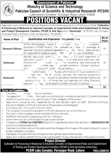 PCSIR — Ministry Of Science and Technology PCSIR Jobs 2026 Pakistan 2026