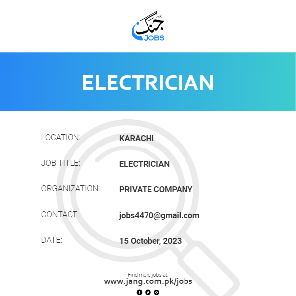 Private Company — Private Company Karachi Jobs 2026 — Electrician Pakistan 2026