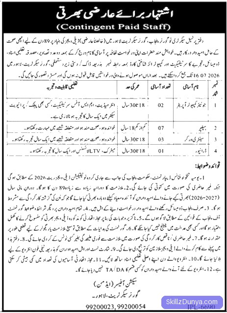 Governor House Lahore — Public Sector Organization Governor Jobs 2026 Pakistan 2026