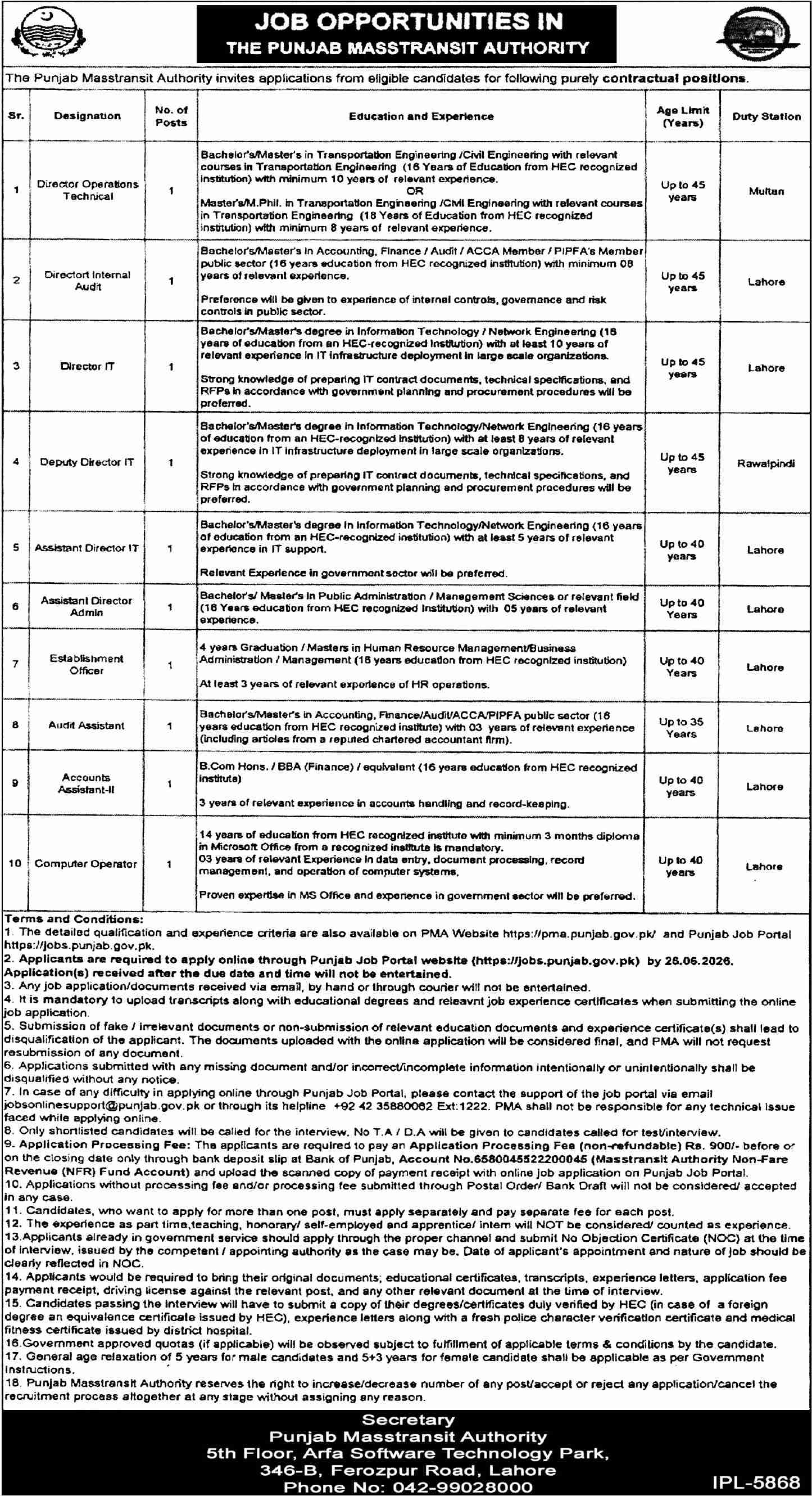 Punjab Food Authority (PUNJABFOOD AUTHORITY) Jobs 2026 — Director Operations Technical, Director Internal Audit, Director IT 2026 — Official Newspaper Advertisement | SkillzDunya
