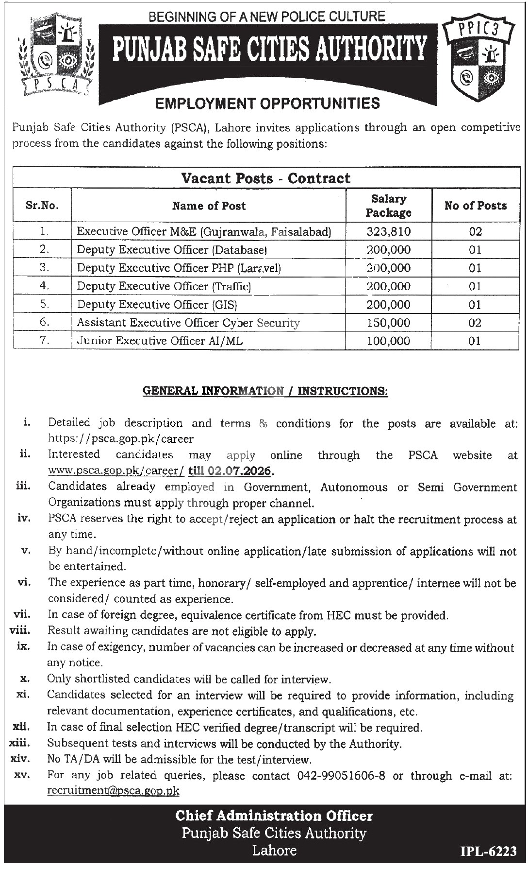 Punjab Food Authority (PUNJABFOOD AUTHORITY) Jobs 2026 — Safe City Authority PSCA | Apply Online 2026 — Official Newspaper Advertisement | SkillzDunya