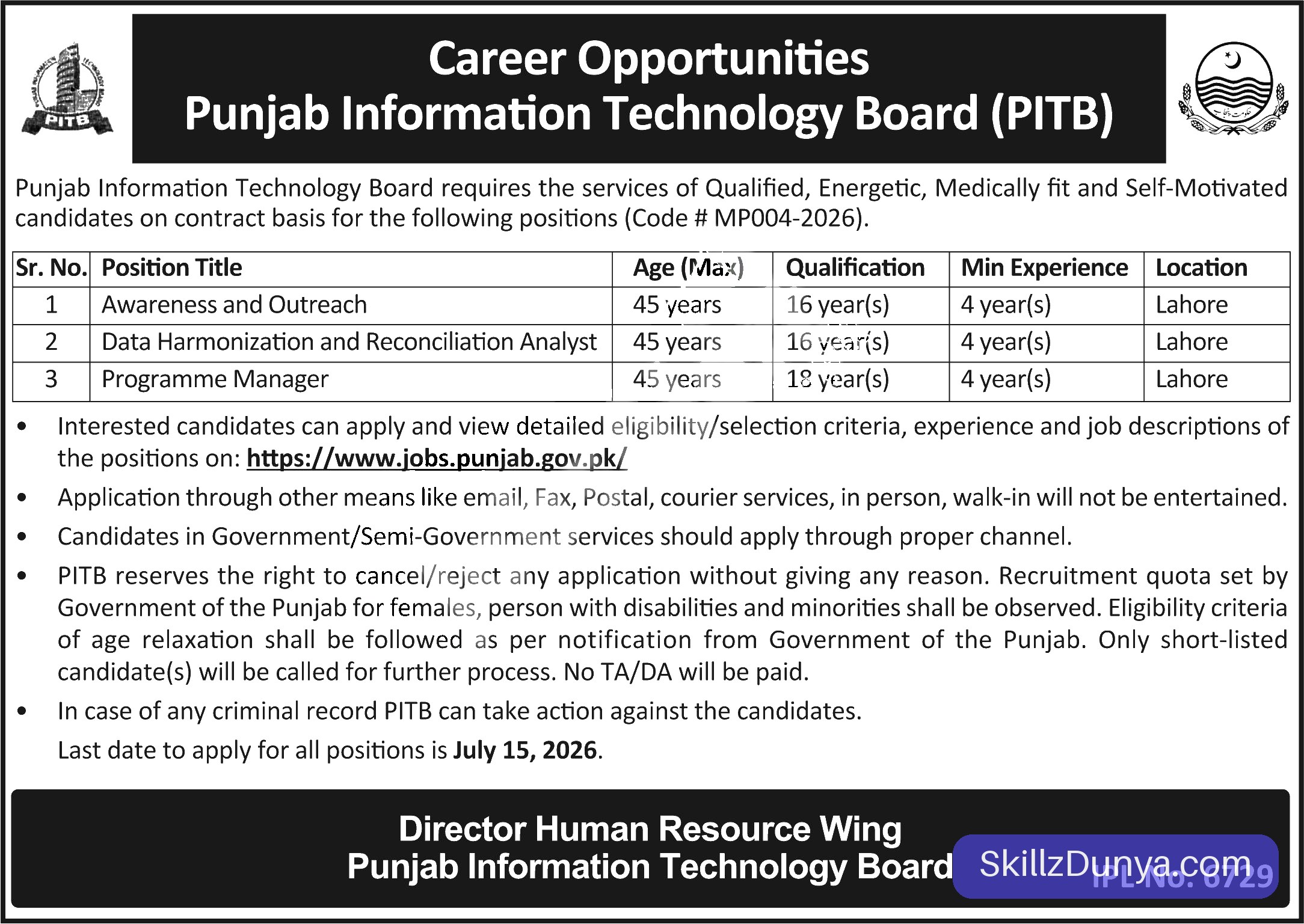 Official Department — Punjab Information Jobs 2026 Pakistan 2026