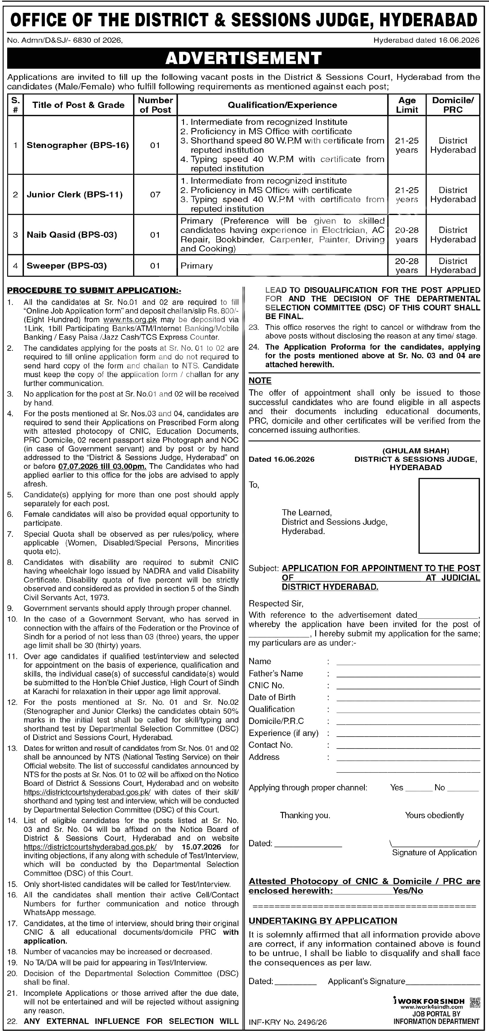 Session Courts — District and Session Court Hyderabad Jobs 2026 for (BPS-16 to BPS-03) Pakistan 2026