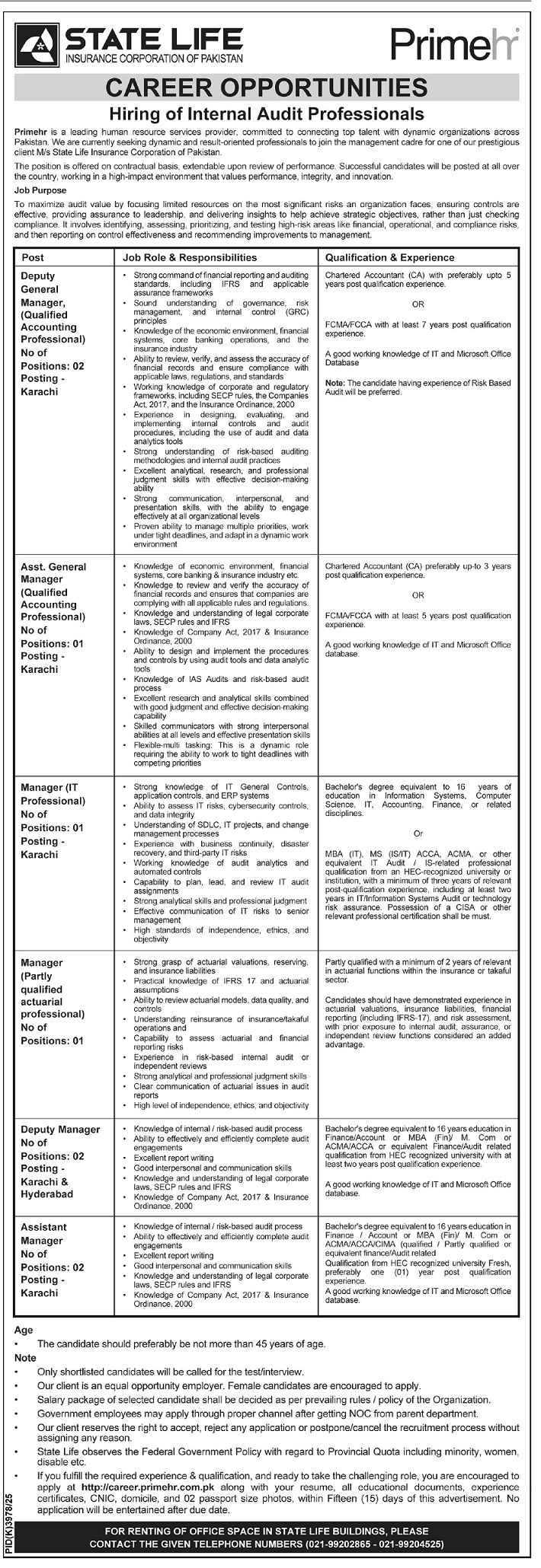 State Life Insurance (STATELIFE) DGM, Manager, IT Jobs 2026 2026 — Official Newspaper Advertisement | SkillzDunya