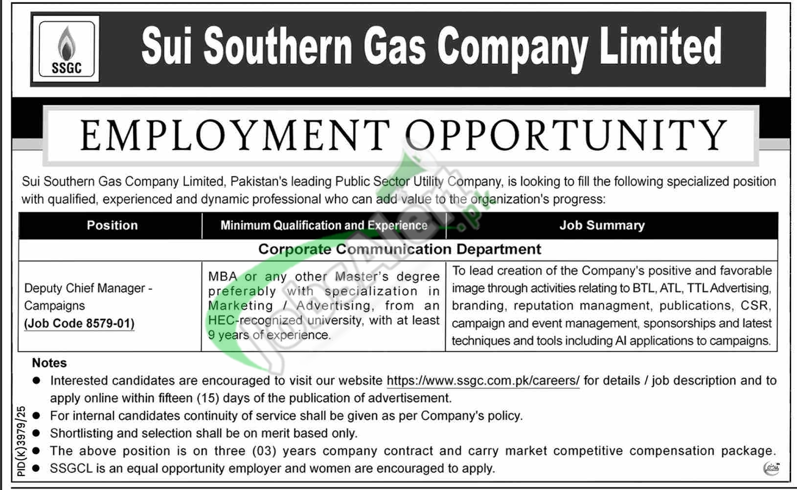 Sui Southern Gas Company (SSGC) Jobs 2026 — SSGC | www.ssgc.com.pk 2026 — Official Newspaper Advertisement | SkillzDunya