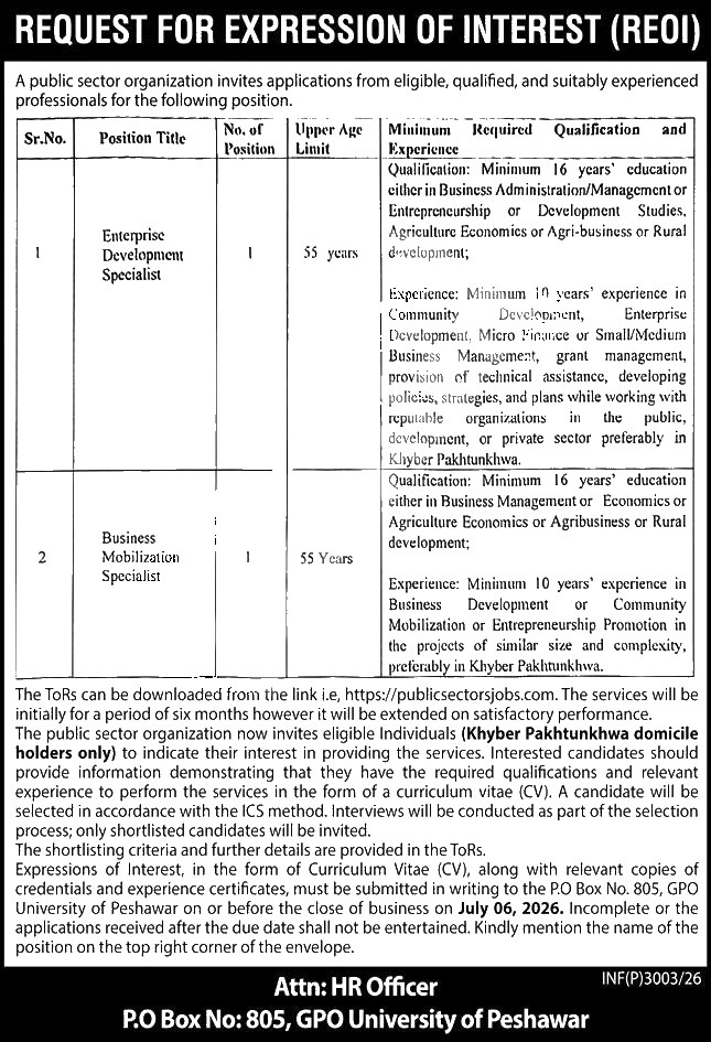 Official Department — Today Government Jobs KPK Jobs 2026 Pakistan 2026
